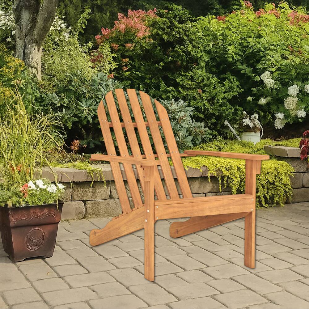 Front. Hivvago - Acacia Wood Outdoor Adirondack Chair with Angled Seat and High Back for Porch or Poolside - Natural.