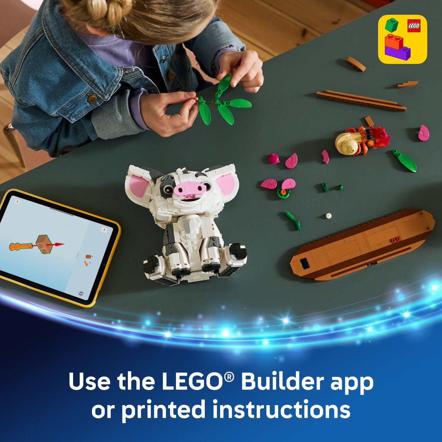 Use the LEGO® Builder app or printed instructions