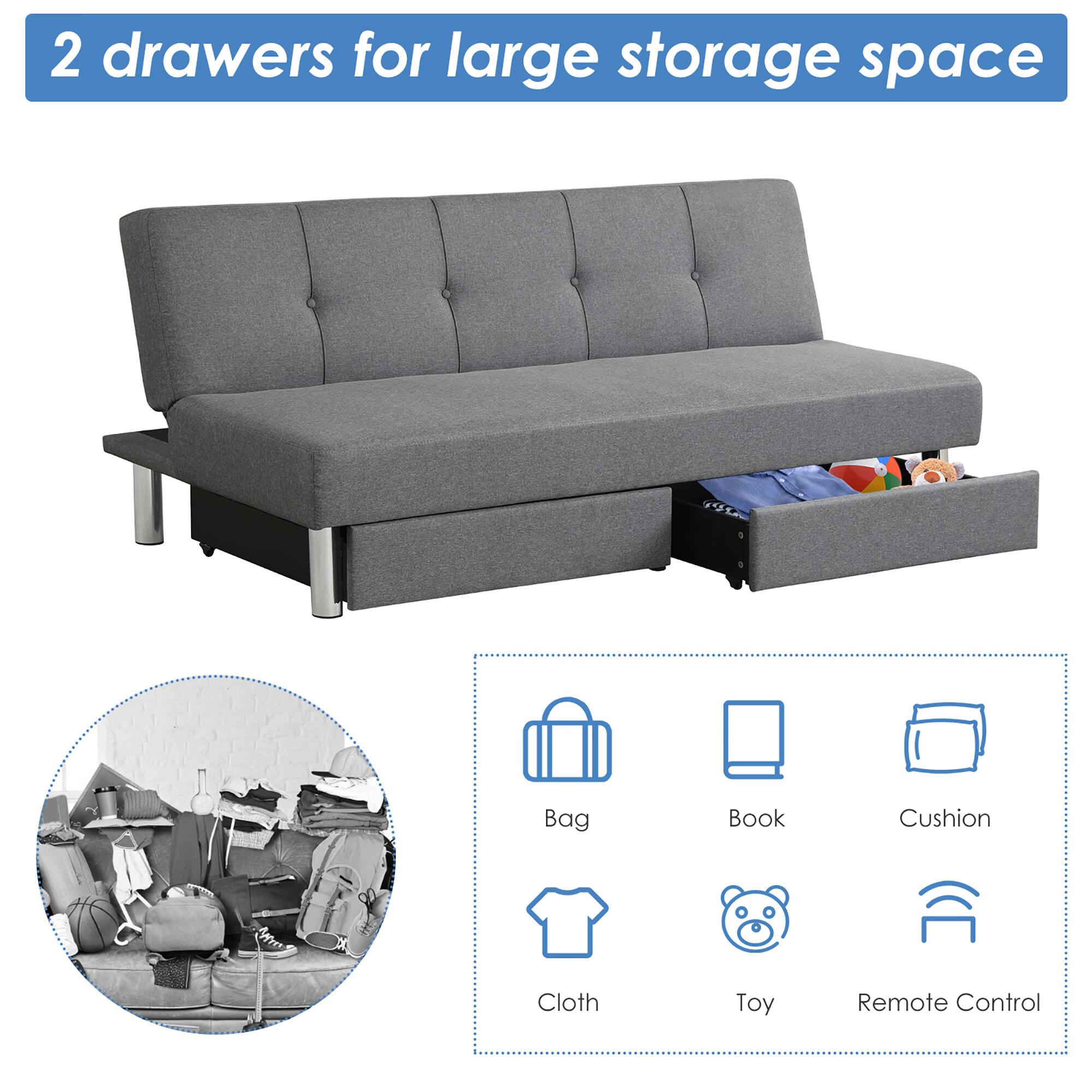 2 drawers for large storage space

- Bag
- Book
- Cushion
- Cloth
- Toy
- Remote Control