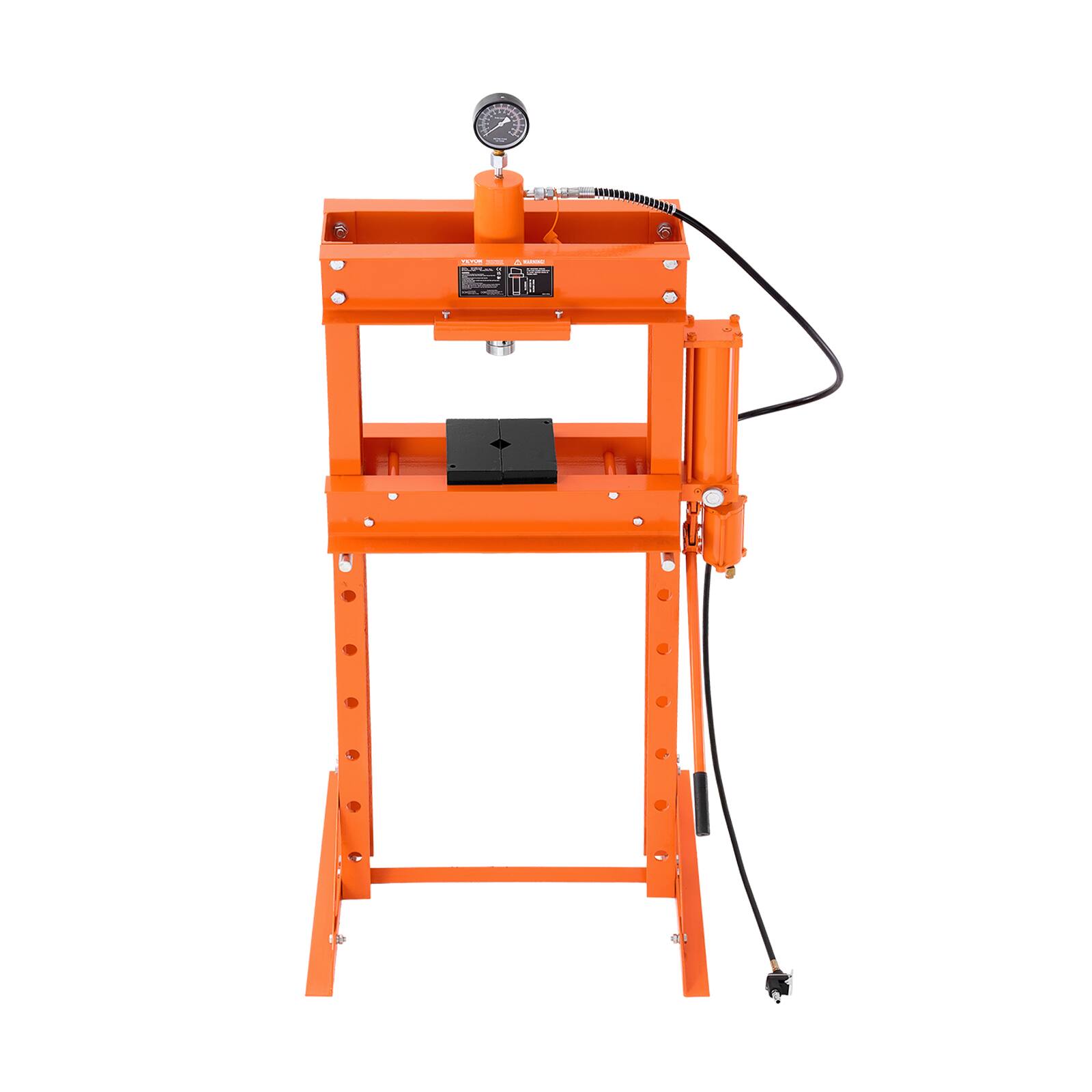 Alt View 5. VEVOR - Hydraulic Shop Press, 30 T H-Frame Pneumatic Shop Press with Press Plate & Triangular Support - Orange.