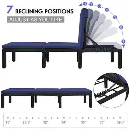 7 RECLINING POSITIONS
ADJUST AS YOU LIKE
1 - 2 - 3 - 4 - 5 - 6 - 7
15" 28.5" 32" 34" 36" 38" 39.5"