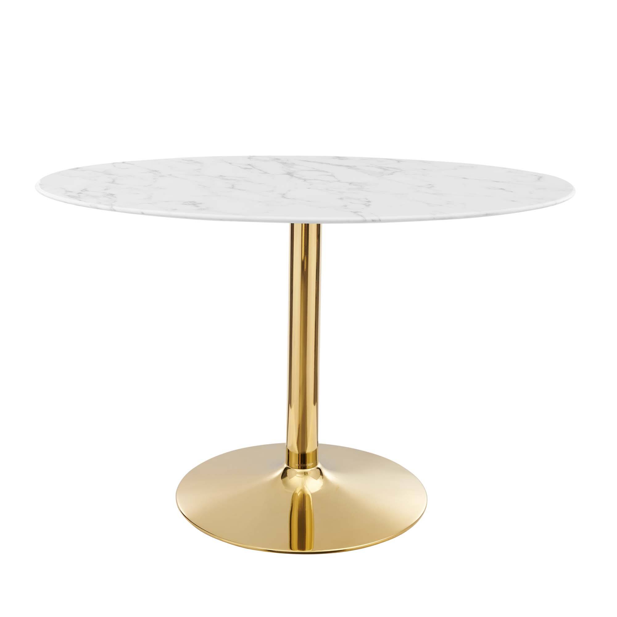 Angle. Modway - Verne 48" Oval Artificial Marble Dining Table by Modway - Gold White.
