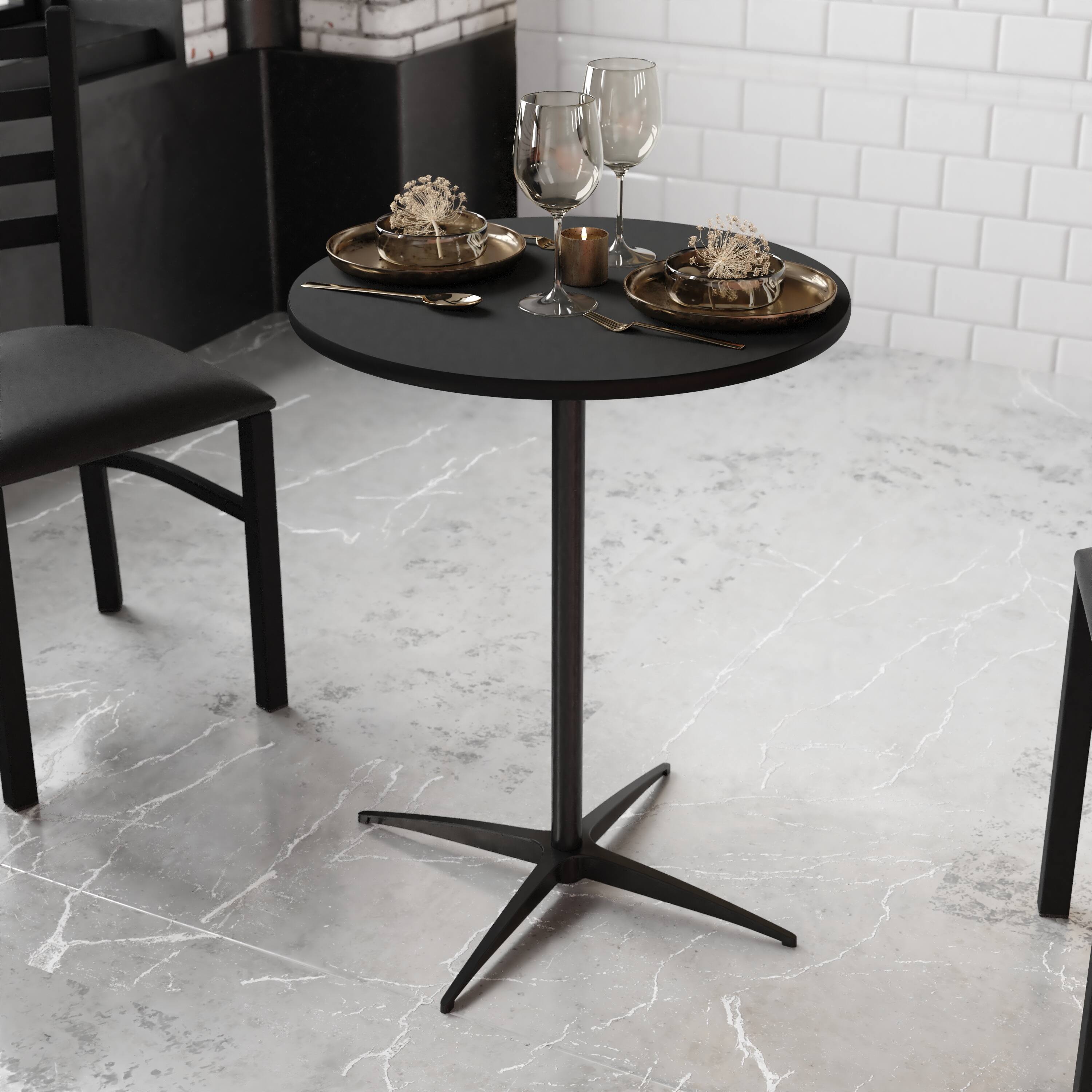 Alt View 2. Flash Furniture - Lars 24'' Round Wood Cocktail Table with 30'' and 42'' Columns, Black - Black.