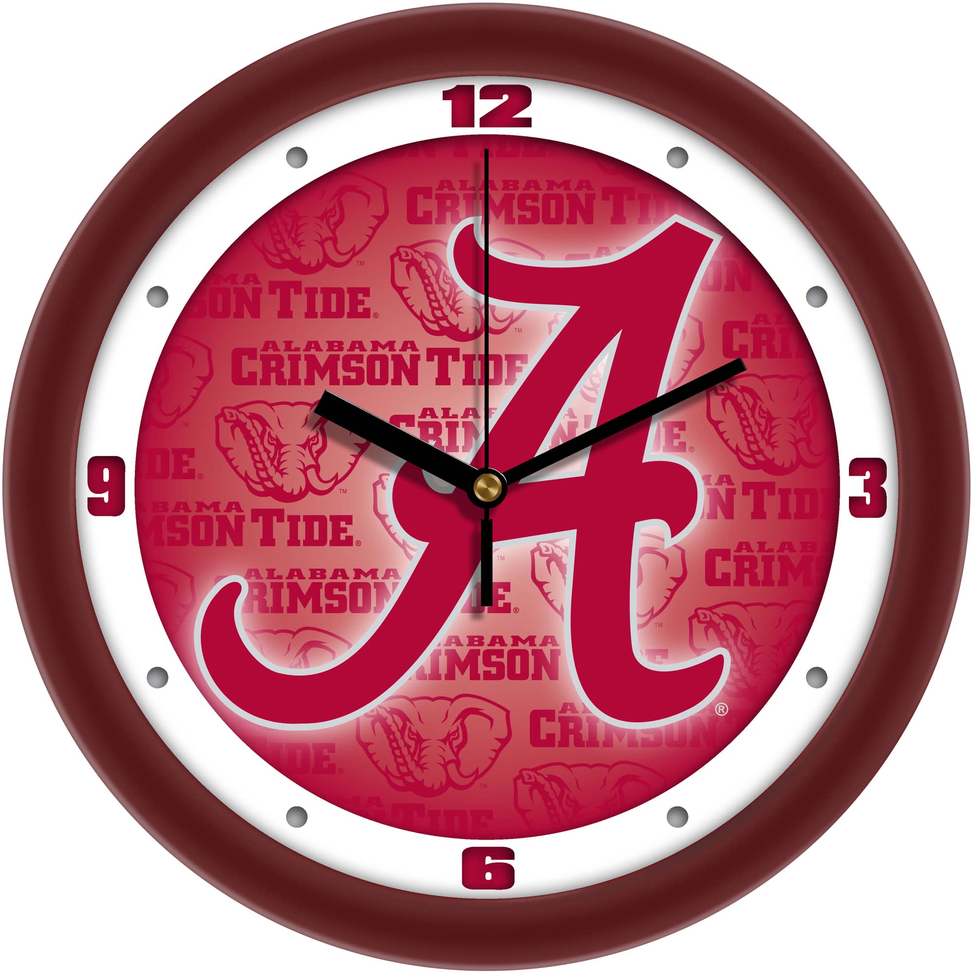 MpDirect - Alabama Crimson Tide 11.5'' Suntime Premium Glass Face Dimension Wall Clock - Multicolor