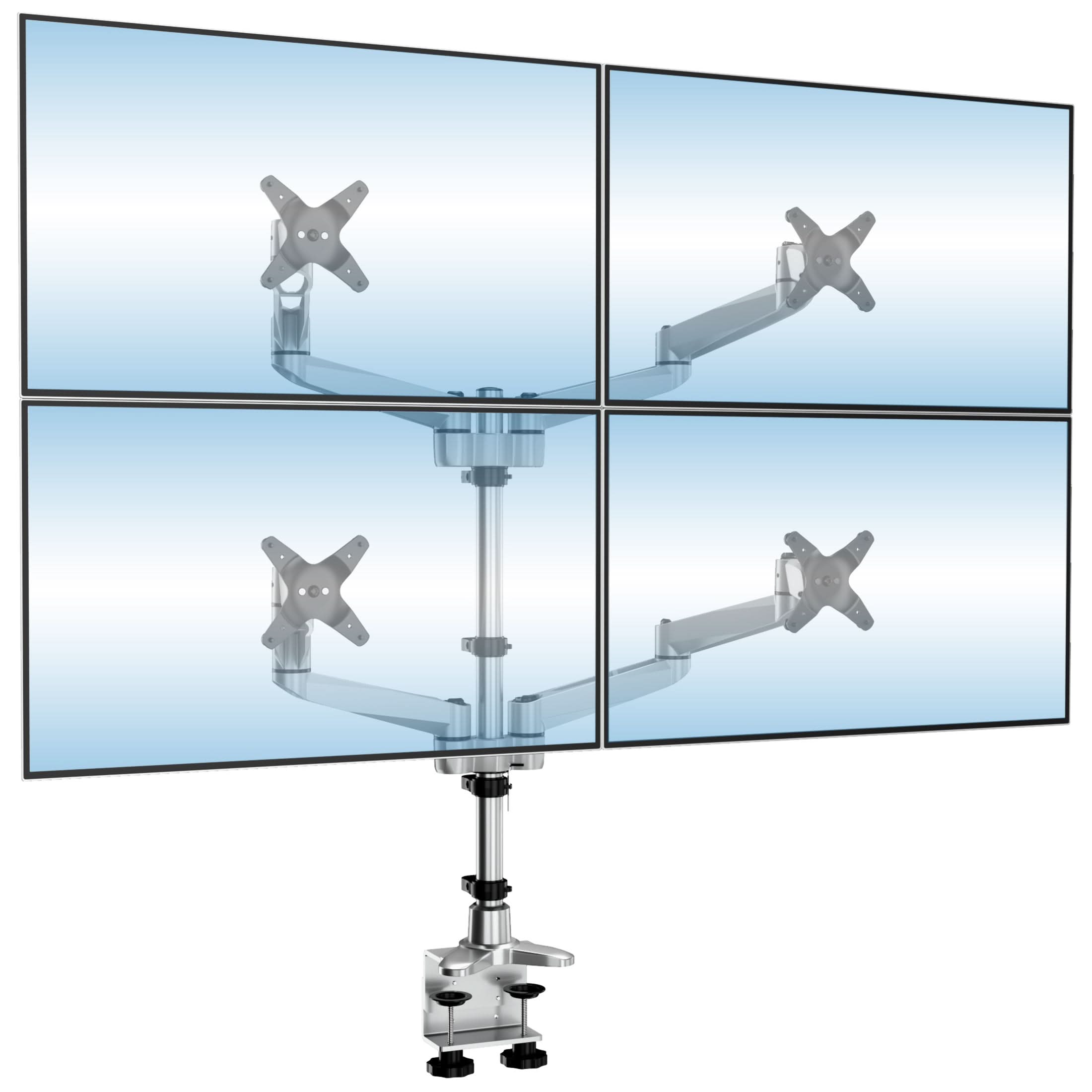 Alt View 8. Mount-It! - CLiX Series Full Motion Quad Monitor Desk Mount – Height Adjustable, Articulating Arms for Four Monitors up to 32″ - Silver.