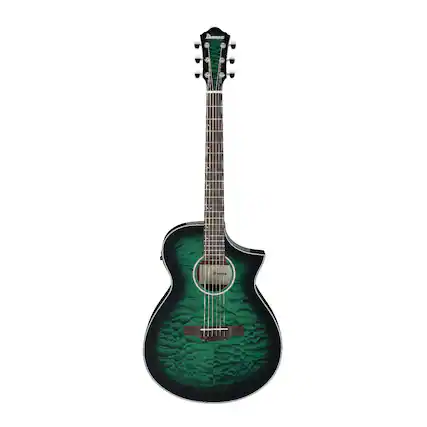 Front. Ibanez - Ibanez AEWC16QA 6-String Acoustic-Electric Guitar (Transparent Emerald Burst).