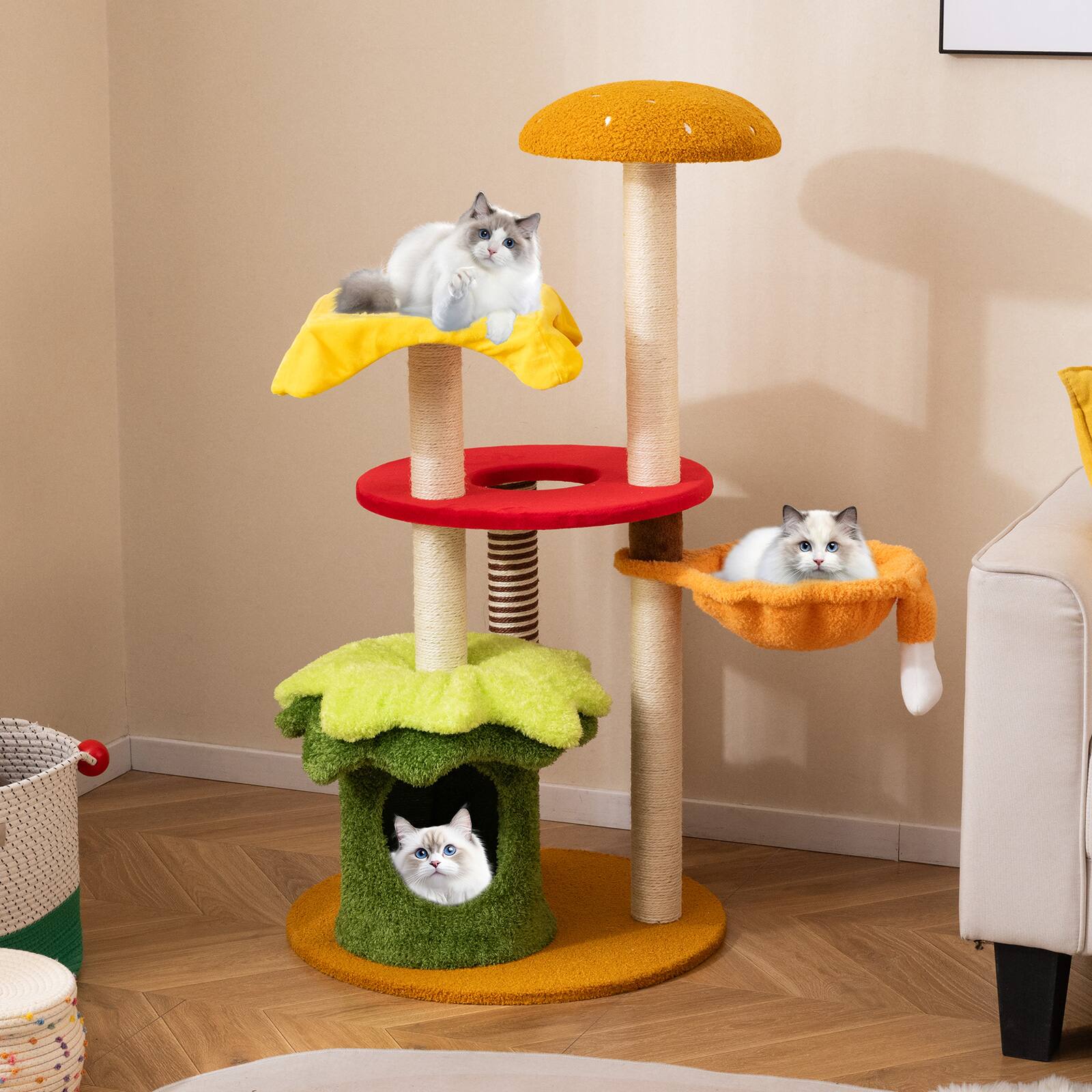 Alt View 1. Gymax - Gymax 46'' Tall Cat Tree w/Hanging Basket Bed Condo Padded Perch Sisal Scratching Posts.