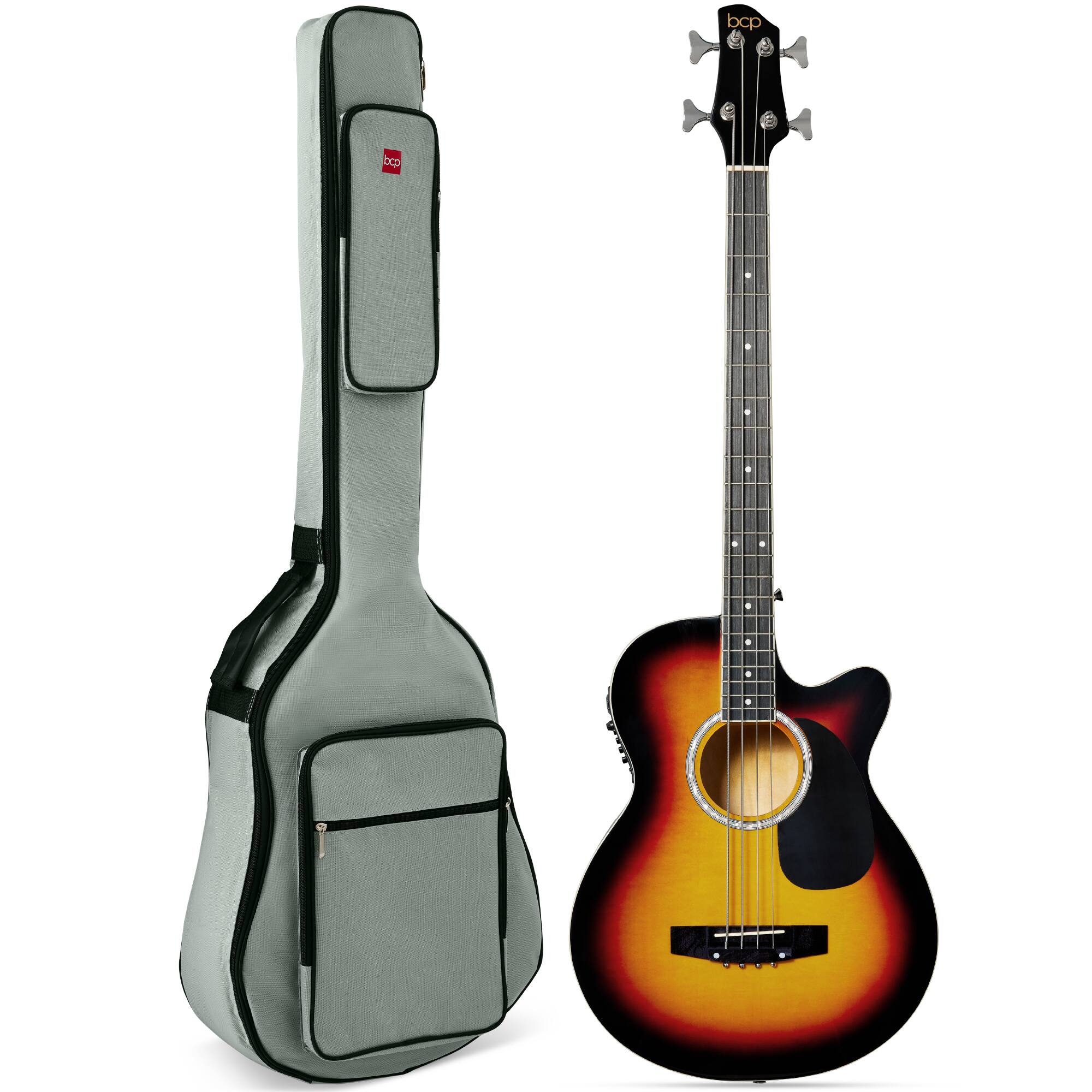 Best Choice Products - Acoustic Electric Bass Guitar w/ Equalizer, Truss Rod, Padded Gig Bag - Vintage Sunburst