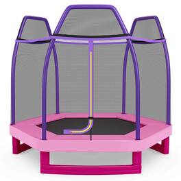 Costway - 7 FT Kids Trampoline with Safety Enclosure Net Spring Pad & Jumping Mat for Kids - Pink
