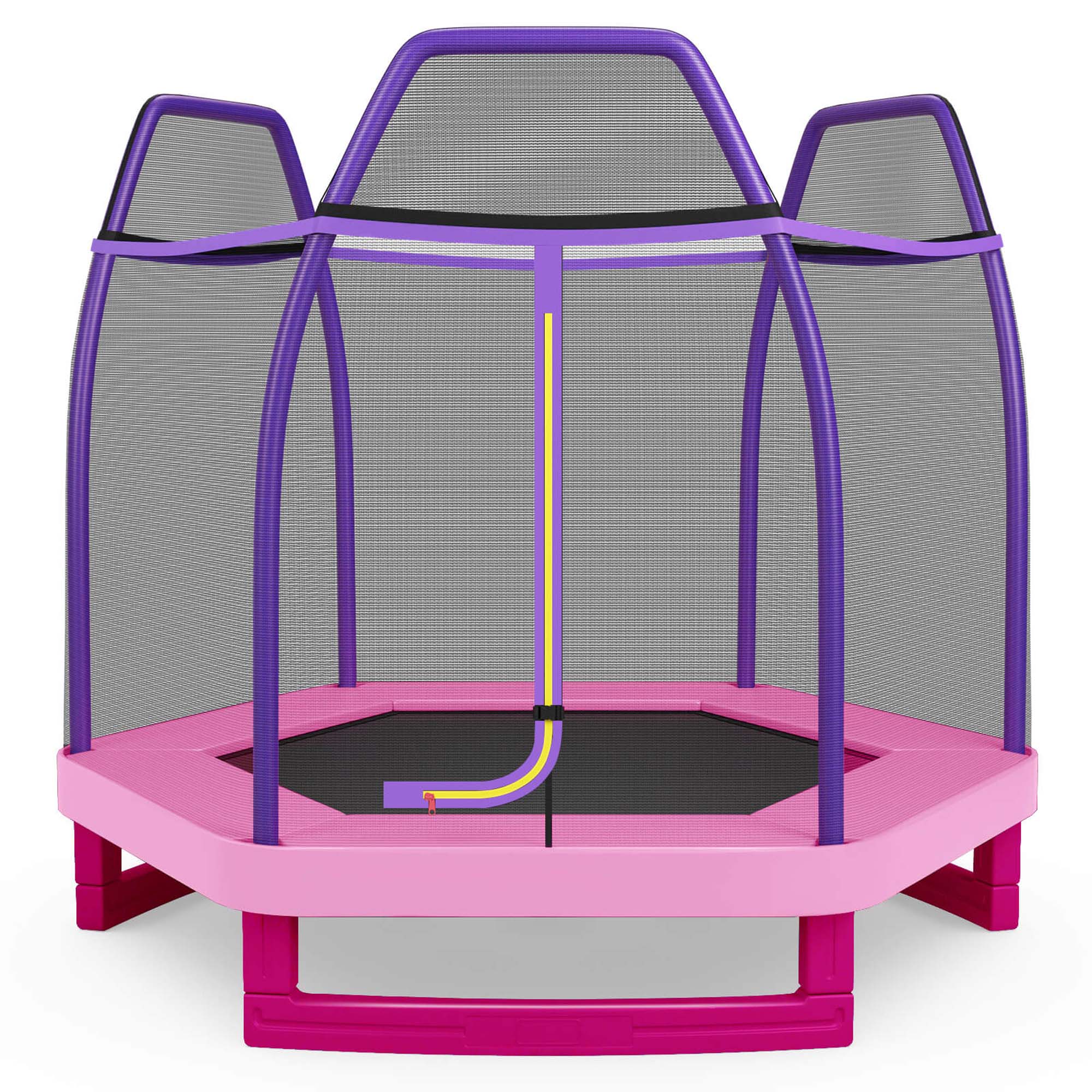 Costway - 7 FT Kids Trampoline with Safety Enclosure Net Spring Pad & Jumping Mat for Kids - Pink