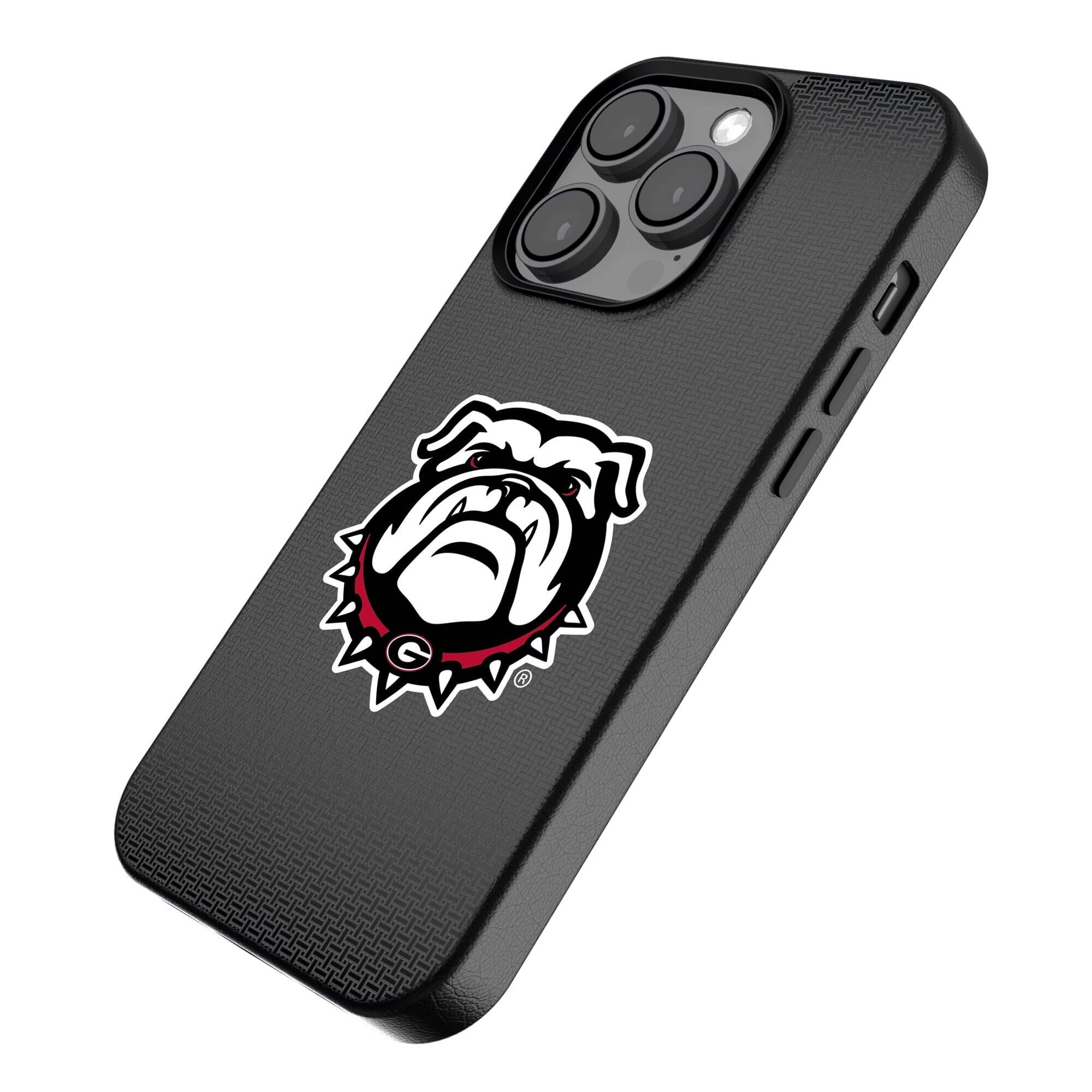 Alt View 1. Keyscaper - Georgia Bulldogs Linen Logo iPhone Magnetic Bump Case - 15 Plus - Black.