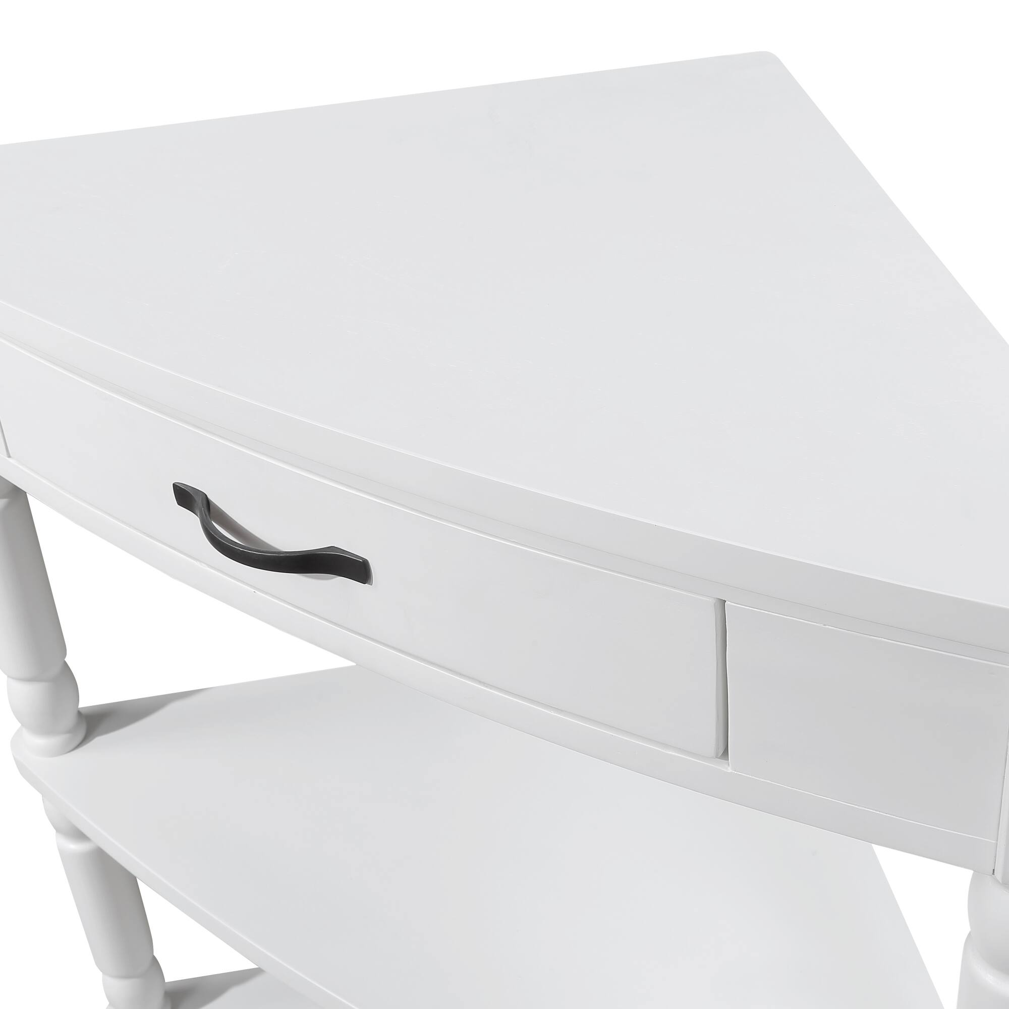 Alt View 4. GOODSILO - Compact Triangular Corner Table with Three Tiers for Space-Saving Storage and Display - Milk White.