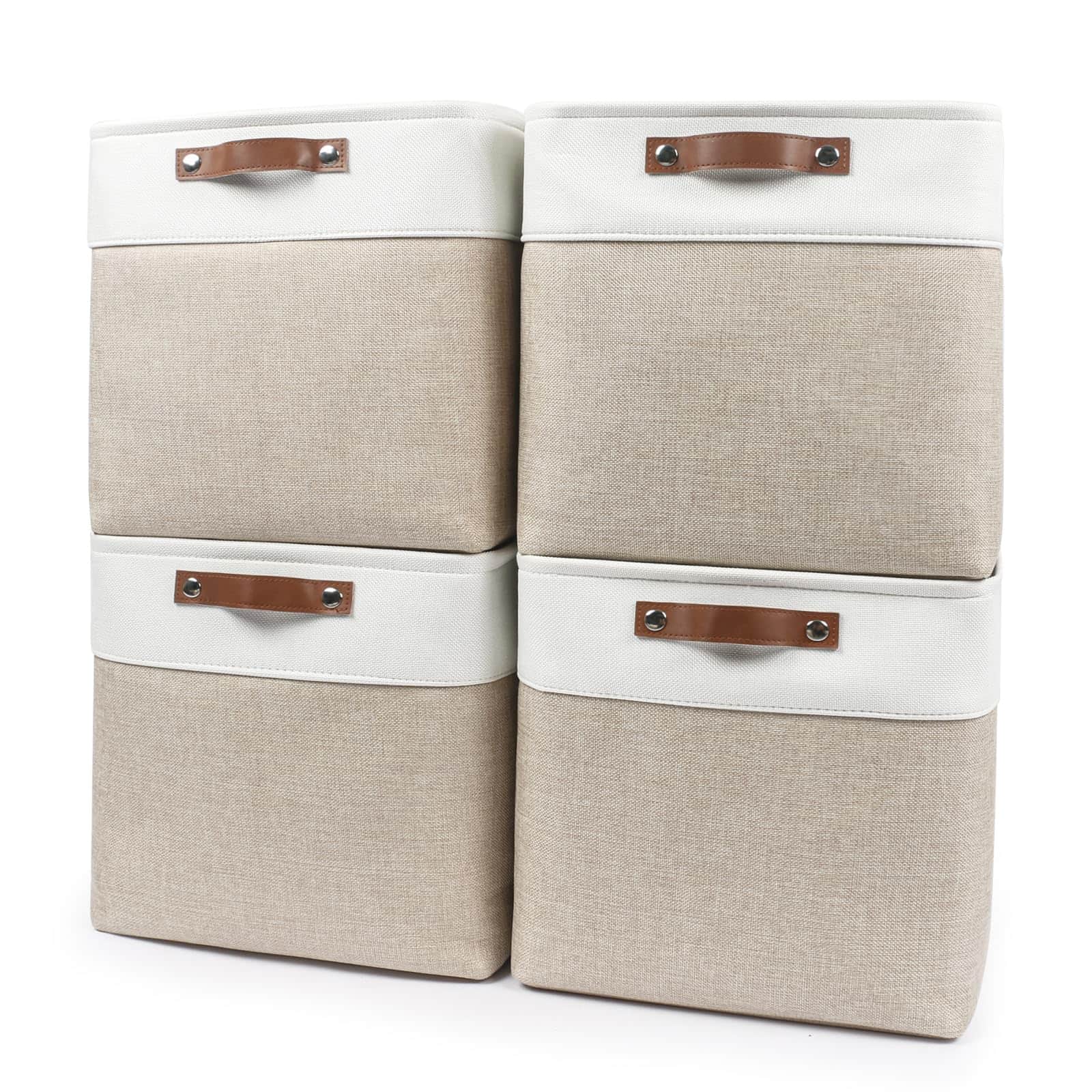 Dapper Styles - Fabric Storage Baskets 50l Bins Decorative Linen Closet With Handles For Organizing Shelf Toys Clothes Home - Beige / Off-White-Extra Large -17"x12"x15"