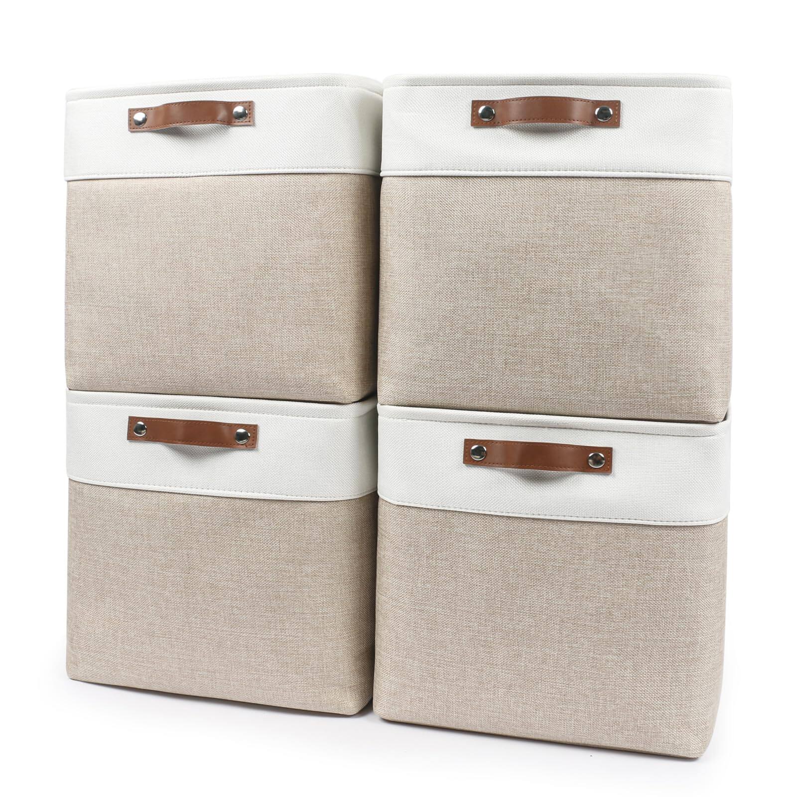 Dapper Styles - Fabric Storage Baskets 50l Bins Decorative Linen Closet With Handles For Organizing Shelf Toys Clothes Home - Beige / Off-White-Extra Large -17"x12"x15"
