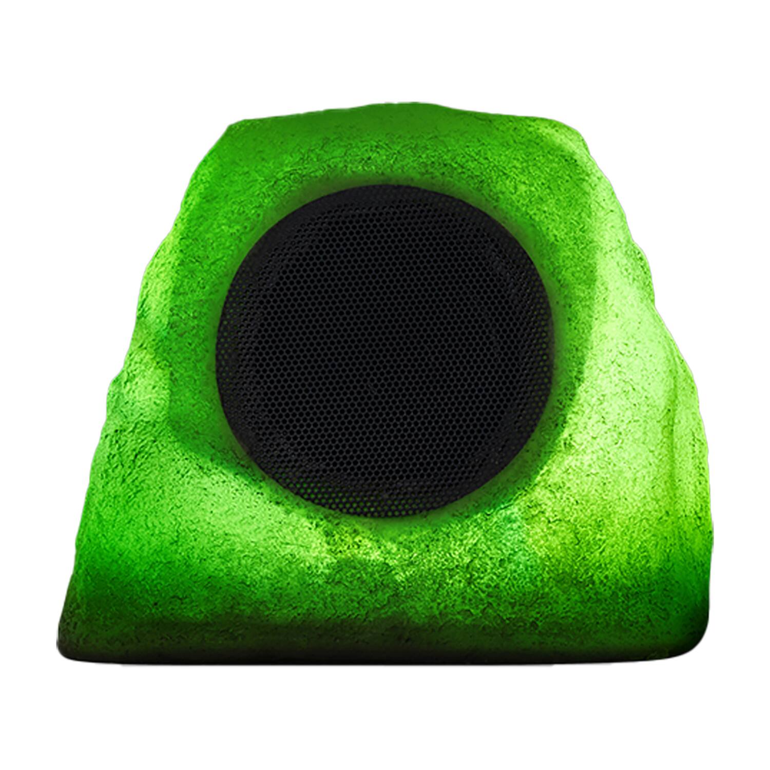 Left. Gemini - GHRK-500LTMS Solar Bluetooth TWS 30-Watt-Peak Outdoor Rock Speaker with LED Lighting - Gray.