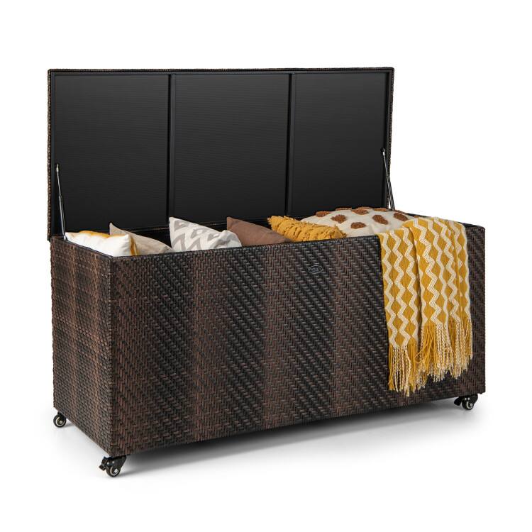 Alt View 3. Mondawe - 96 Gal PE Wicker Outdoor Storage Box with 4 Wheels and Waterproof Liner - Mix Brown.