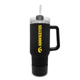 The Fanatic Group - Iowa Hawkeyes 40oz. Stainless Tumbler with Handle & Removable Straw - Black