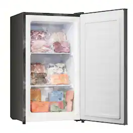 BANGSON - 2.1 Cu.ft Upright Freezer, Reversible Door, Adjustable Thermostat, Compact for Dorm Office Apartment - Black