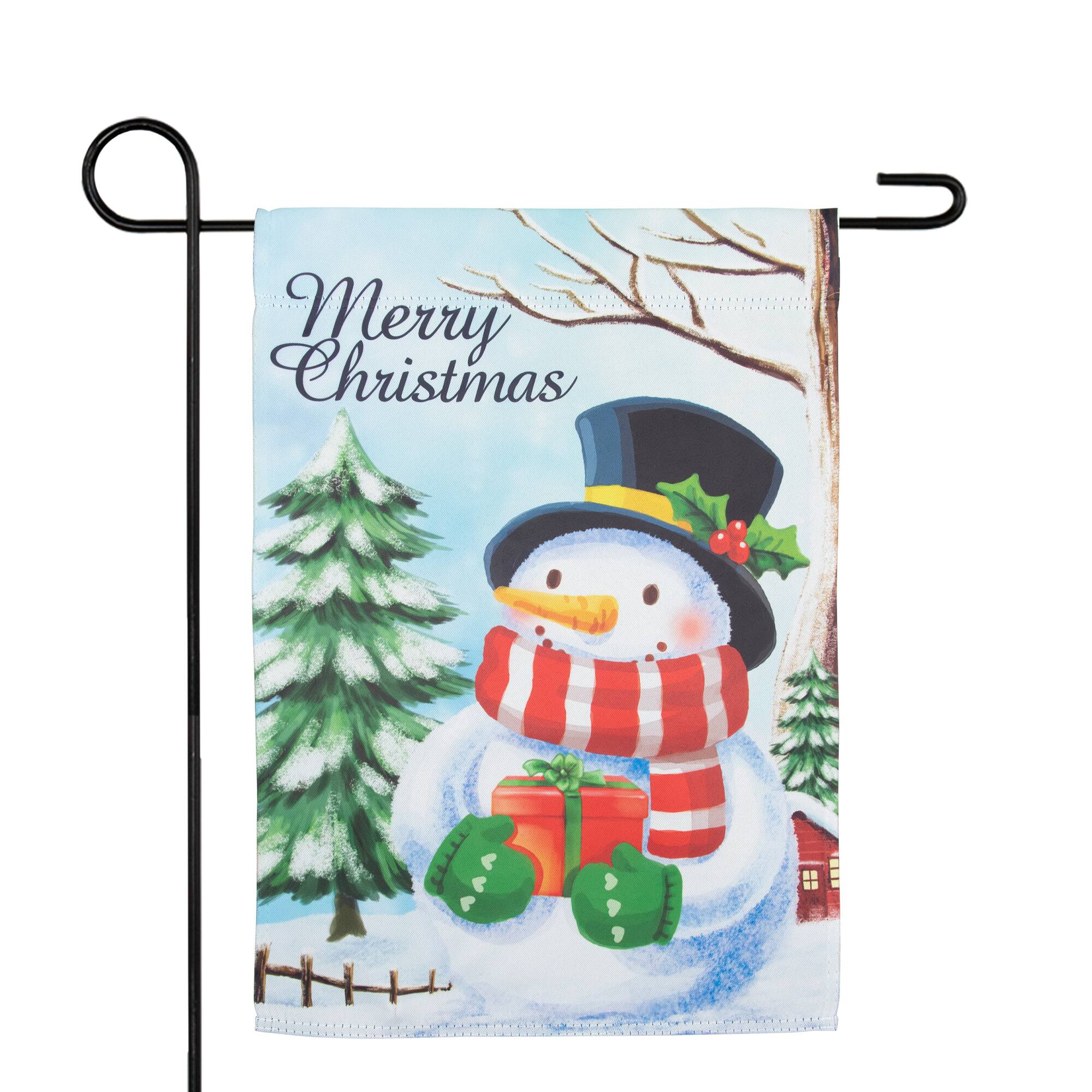 Northlight - Merry Christmas and Snowman Outdoor Garden Flag 12.5" x 18" - White