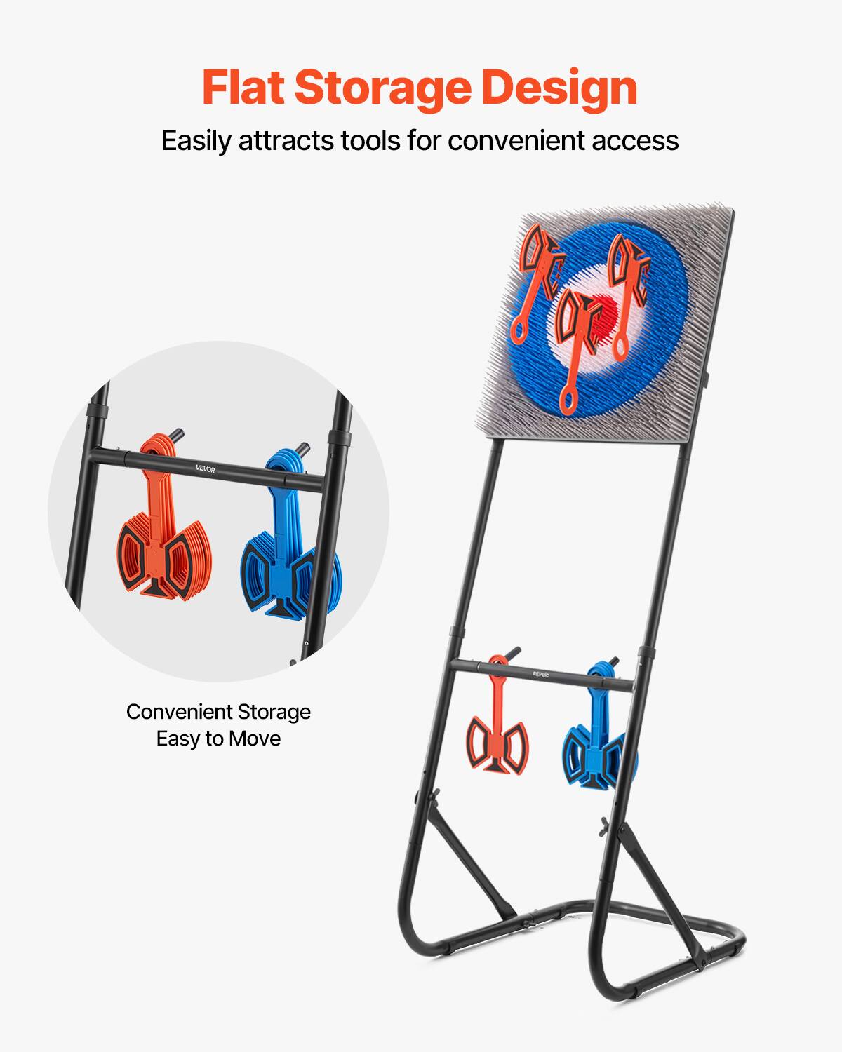 Flat Storage Design  
Easily attracts tools for convenient access  

Convenient Storage  
Easy to Move