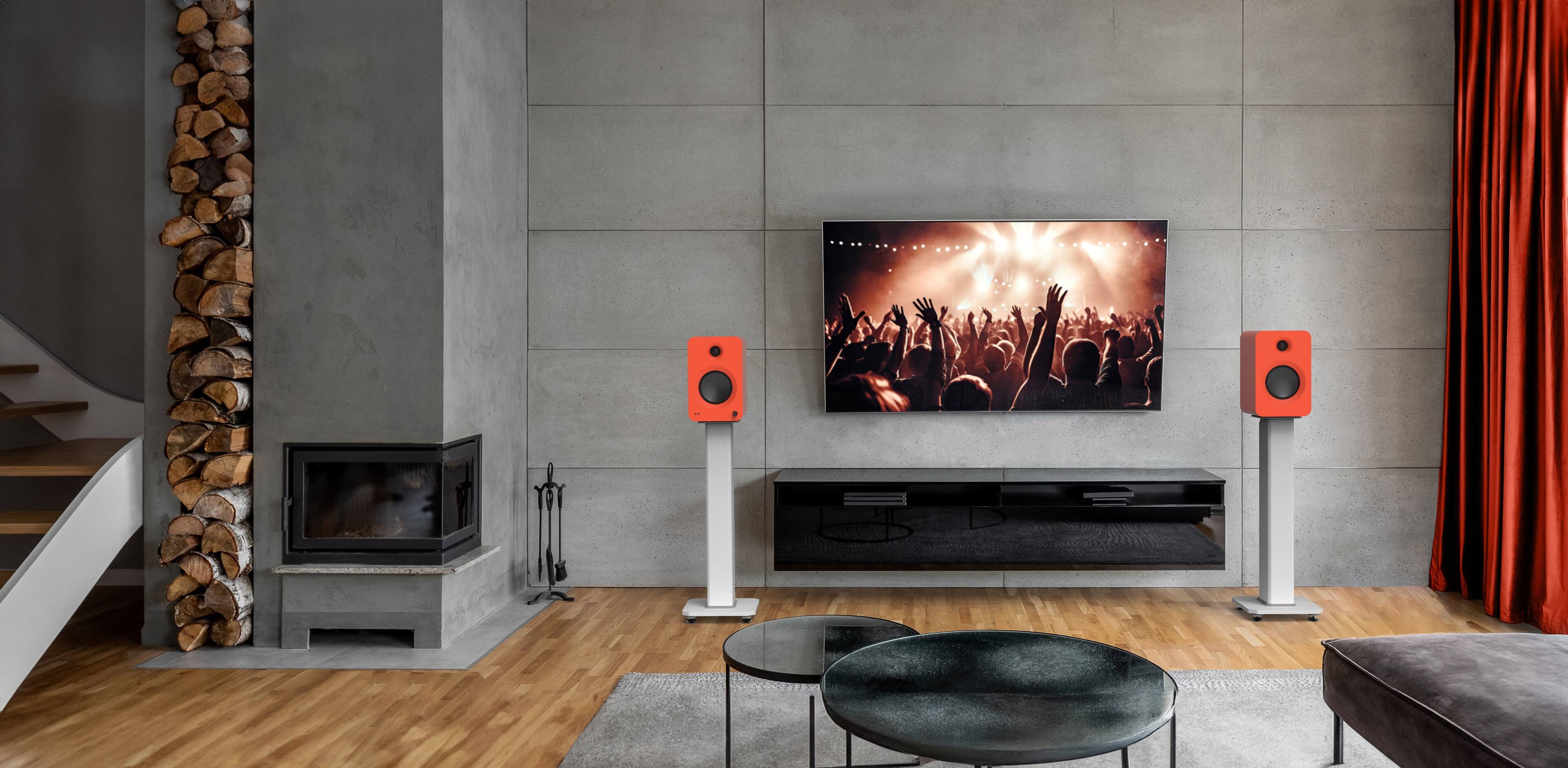 Alt View 1. Kanto - Kanto REN Powered Bluetooth Bookshelf Speakers - Pair (Matte Orange) - Orange.