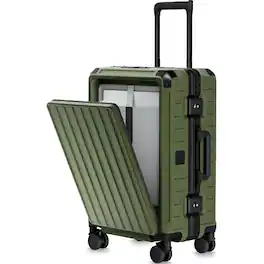 LUGGEX - 21 Inch Zipperless Carry On Luggage, Aluminum Polycarbonate Hard Shell Front Opening Suitcase - LX-ZX - Green