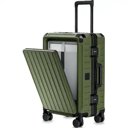 Front. LUGGEX - LUGGEX 21 Inch Zipperless Carry On Luggage, Aluminum Polycarbonate Hard Shell Front Opening Suitcase - ZX-Pro - Green.