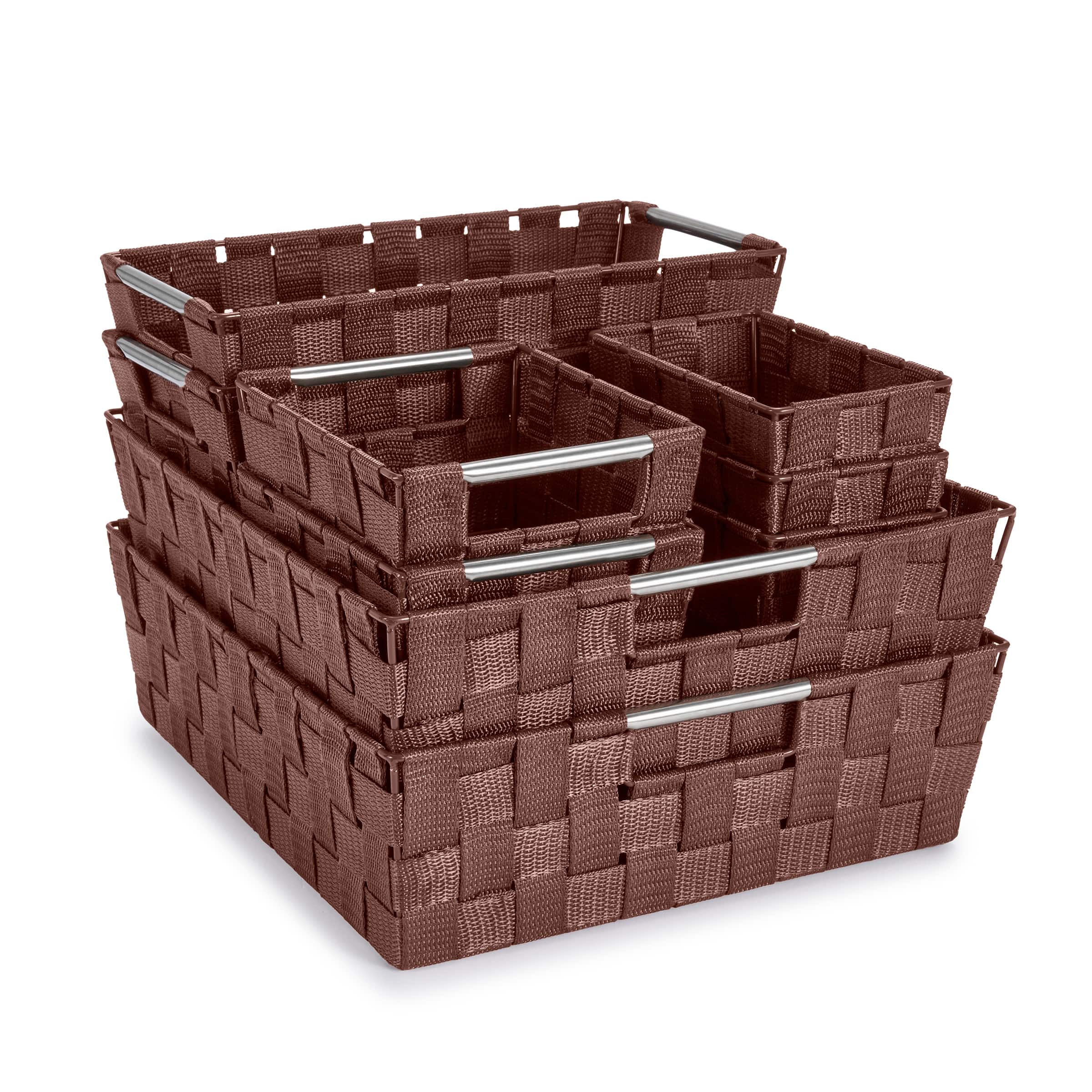 Sorbus - Set of 9 Woven Storage Baskets – Mesh Hand-Woven Baskets for Organizing, Fabric Storage Bins for Linen Closet - Chocolate