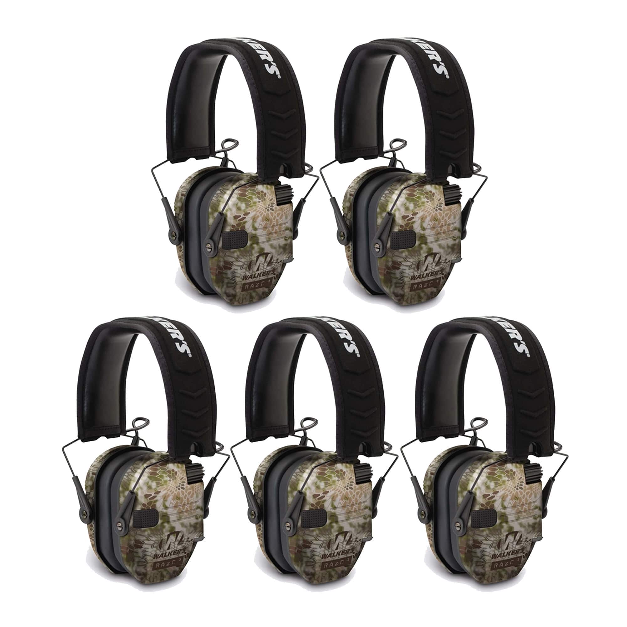 Walkers - Razor Slim Electronic Shooting Ear Muff 5-Pack Bundle - Kryptek Camo