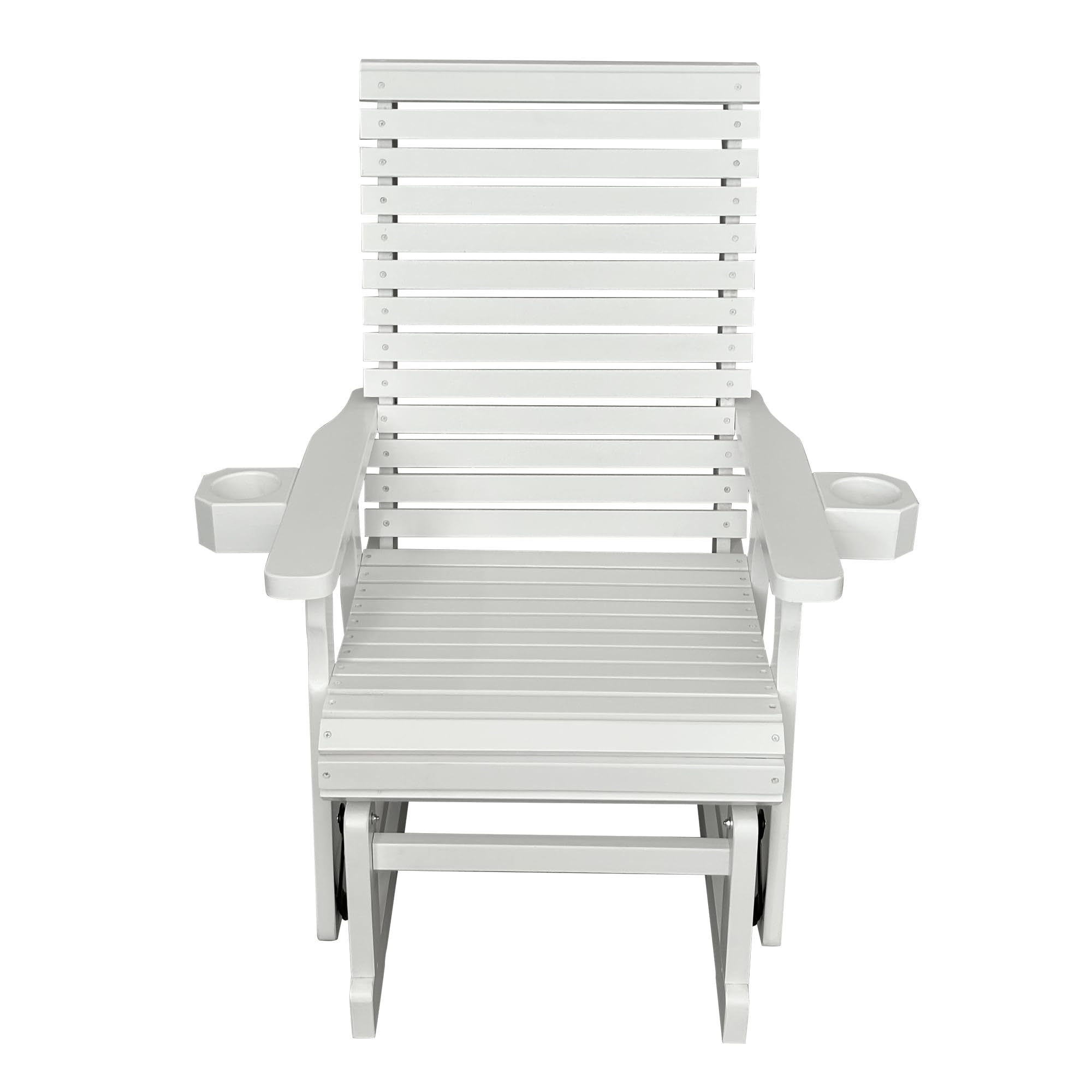 Angle. Fortune Candy - Wooden Patio Glider for One Person, with High Back and Deep Contoured Seat, Solid Fir Wood, Heavy Duty 600 LBS - White.