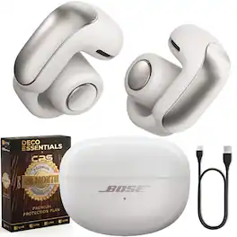 Bundle - Bose - Ultra Open Earbuds Bluetooth Open-Ear Clip-On Headphones + 26-Month Extended Warranty Protection - White Smoke