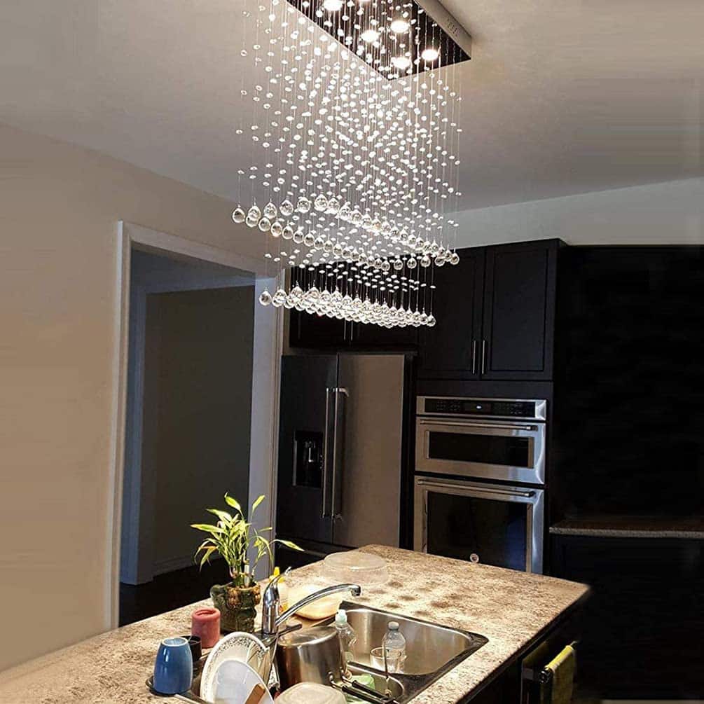 Siljoy - 10-Light Modern Raindrop Crystal LED Flush Mount for Kitchen & Dining - Chrome