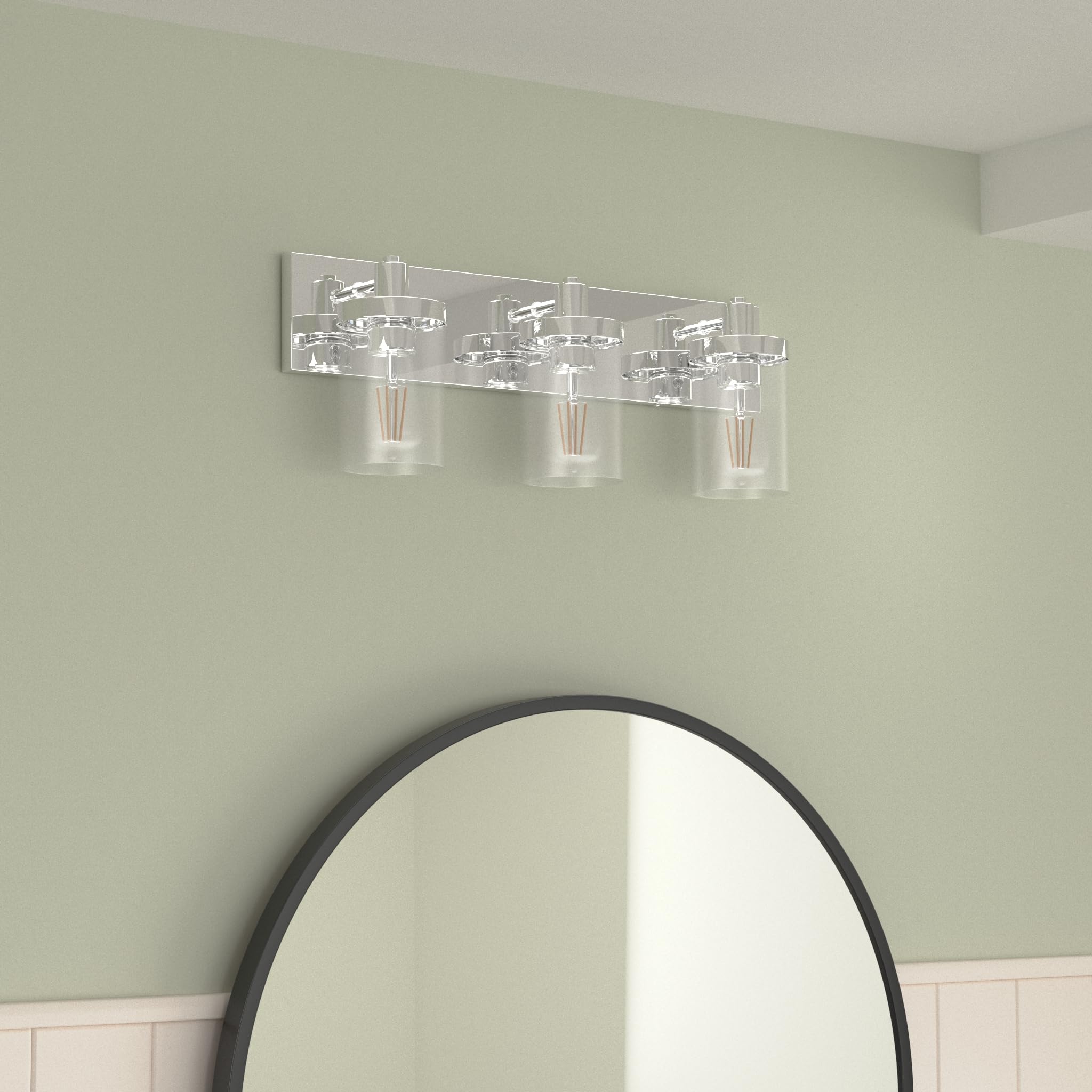 Left. Earthley Blooms - Chrome Vanity Light For Bathroom 3 Farmhouse Lights Fixtures Over Mirror With Clear Glass Shade exclude Bulb - Black-4-Light.