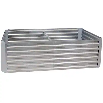 Front. Sunnydaze - Galvalume Steel Rectangle Raised Garden Bed - 71 in - Silver.