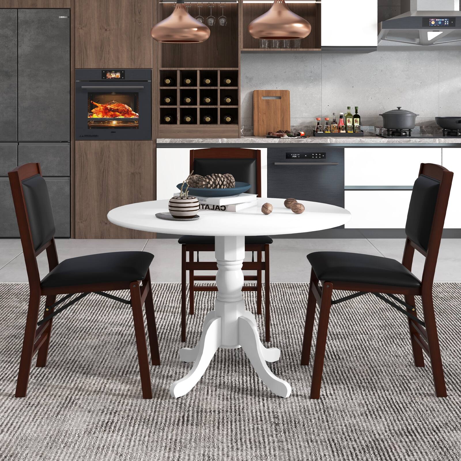 Alt View 8. Ecooso - Wood Dining Table with Round Top and Trestle Legs, Dining Desk for Kitchen or Breakfast Nook - Brown.