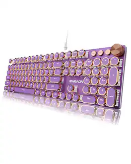 HM 1810 - Eweadn Typewriter Style Mechanical Wired Keyboards Backlit Led Metal Media Control Knob Computer Pink For W - Purple
