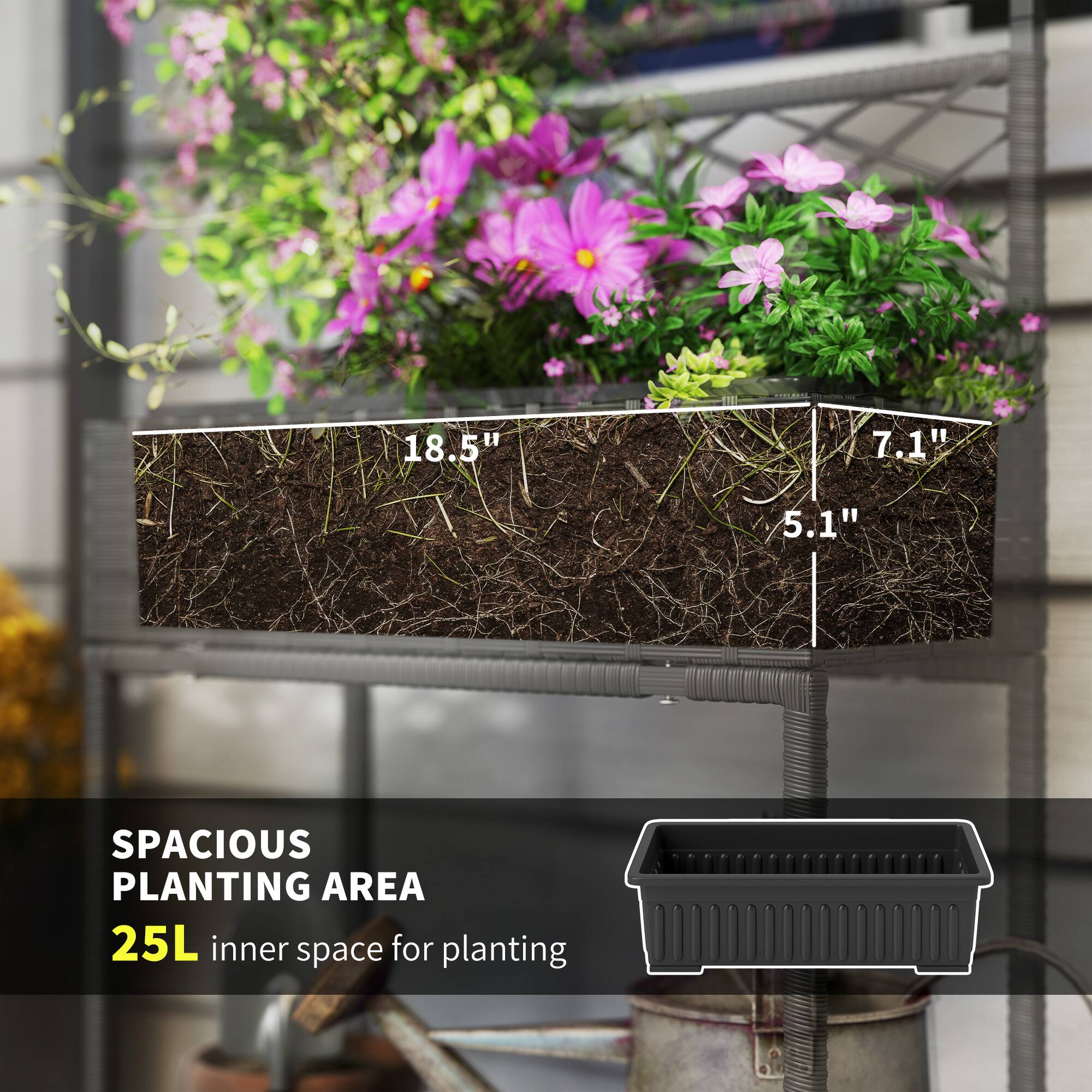 18.5" 7.1" 5.1" SPACIOUS PLANTING AREA 25L inner space for planting