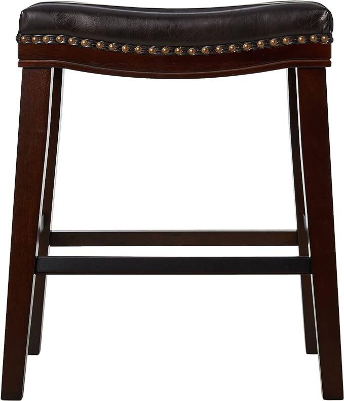 Left. APRILSOUL - 26 Contemporary Upholstered Saddle Counter Stool Nailhead Trim Set of 4 Dark Brown - Brown.