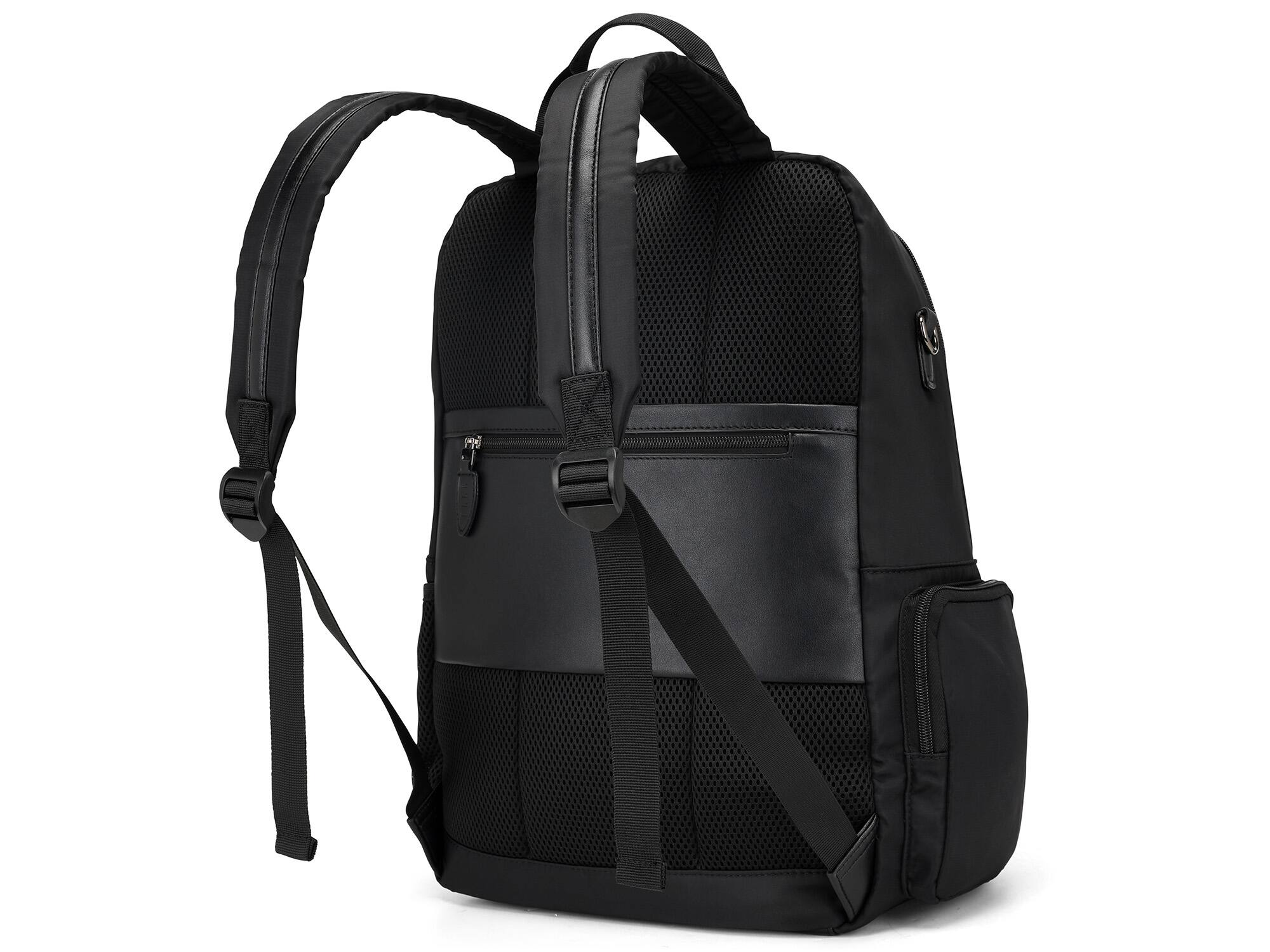 Back. Elle - ELLE Voyage 20L Twill and Vegan Leather Backpack - Black - Black.