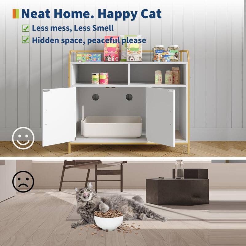 Neat Home. Happy Cat

- Less mess, Less Smell
- Hidden space, peaceful please