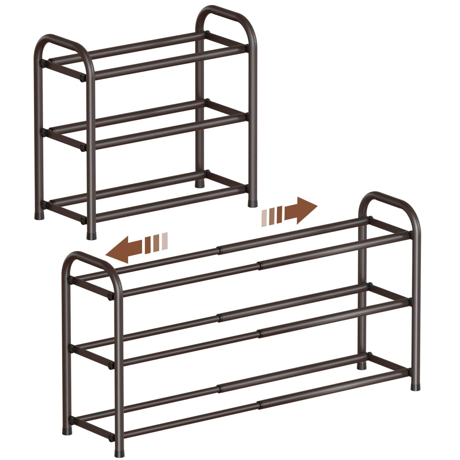 Dazzed Corner - 3-Tier Expandable Shoe Rack,Adjustable Heavy Duty Metal Free Standing Shoe Rack - Bronze