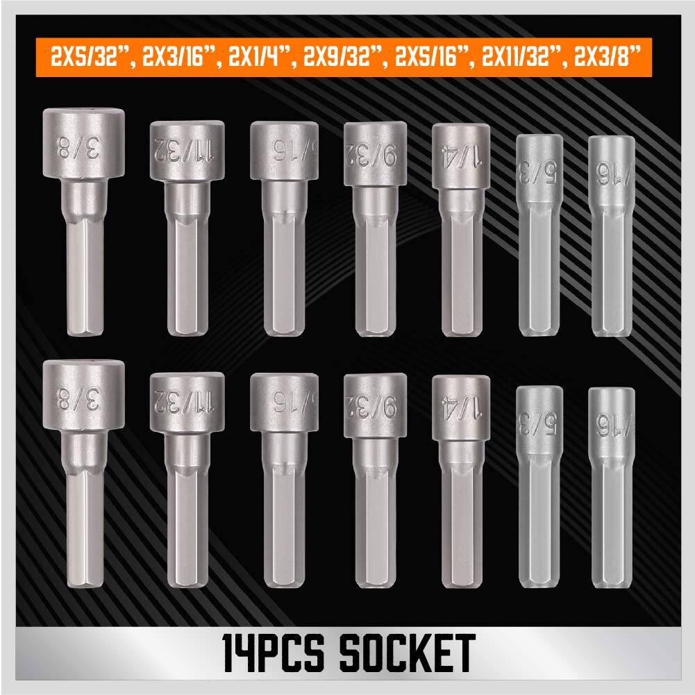 2X5/32", 2X3/16", 2X1/4", 2X9/32", 2XS/16", 2X11/32", 2X3/8"

14PCS SOCKET