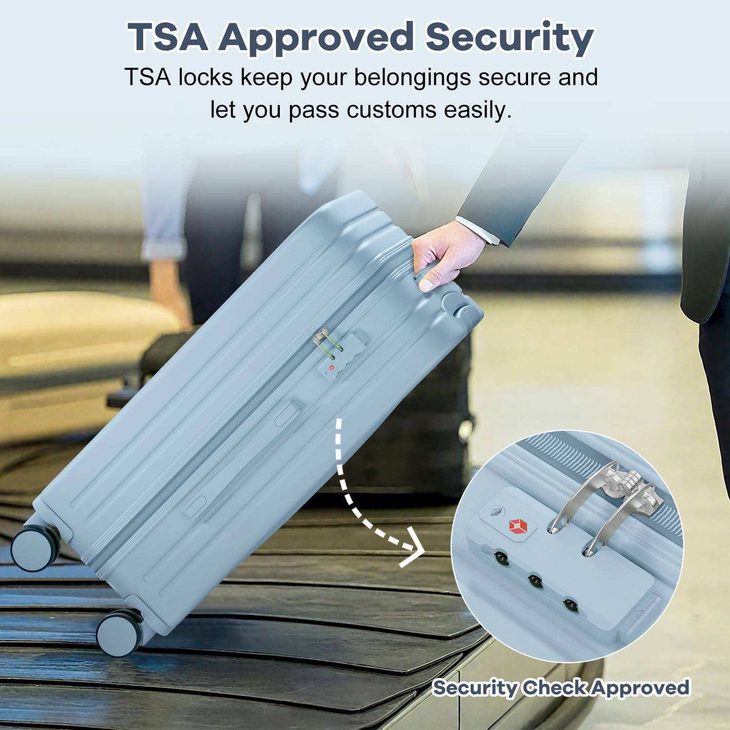 TSA Approved Security  
TSA locks keep your belongings secure and let you pass customs easily.  

Security Check Approved