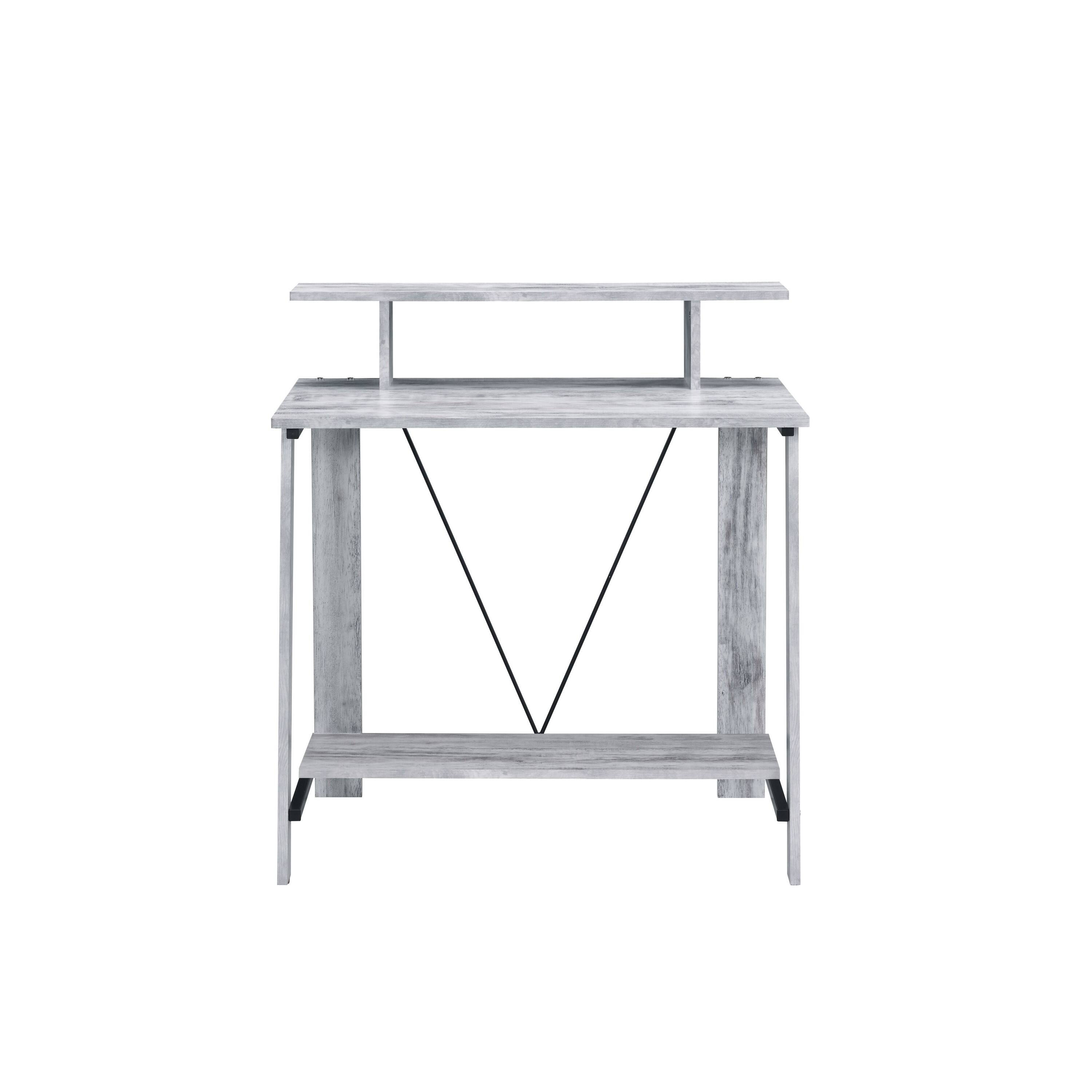 Angle. Manhattan Lane - Writing Desk with V Shaped Frame, Antique White and Black - White, Black.