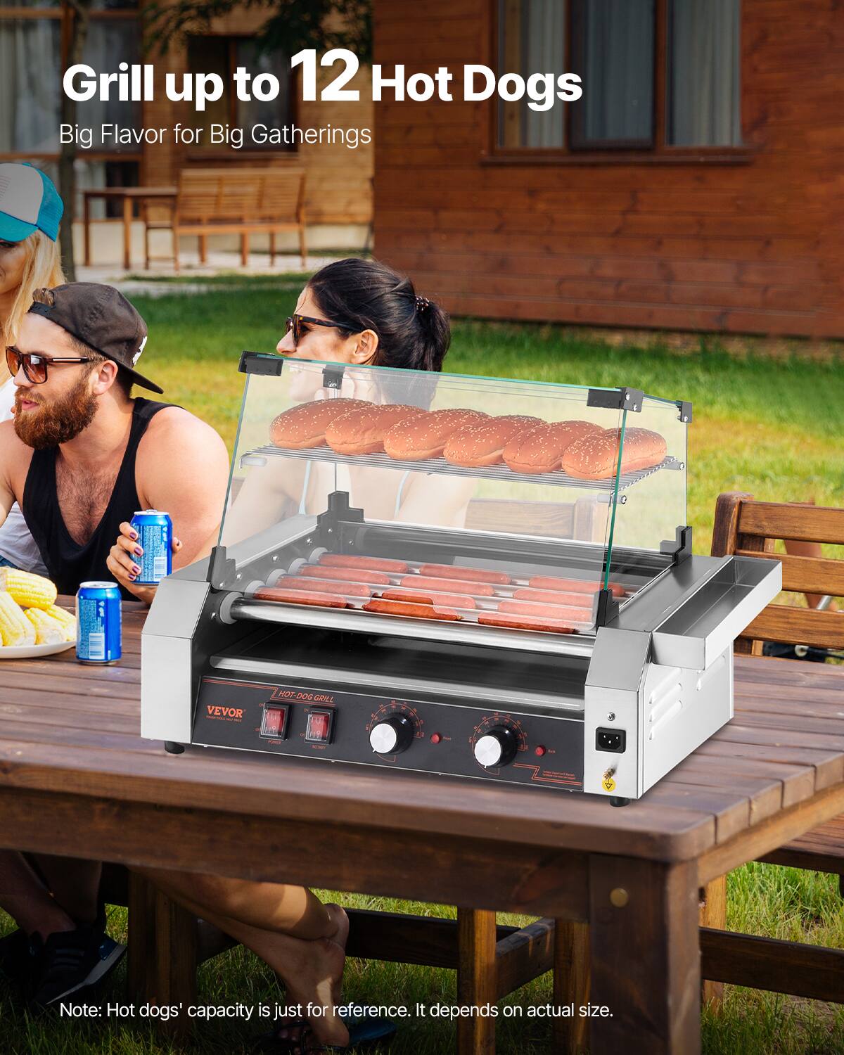 Grill up to 12 Hot Dogs  
Big Flavor for Big Gatherings  

VEVOR  
HOT-DOG GRILL  

Note: Hot dogs' capacity is just for reference. It depends on actual size.