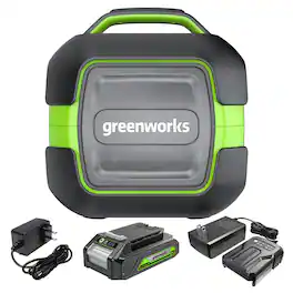Greenworks - 24V Bluetooth Speaker Kit, AC/DC Wireless Worksite Speaker, 2Ah Battery and Charger Included - Green
