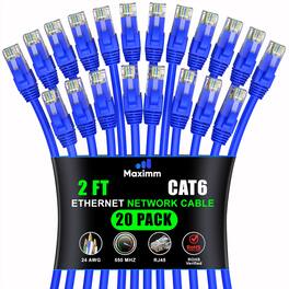 Maximm - Cat 6 Ethernet Cable 2 ft (20-Pack) - UTP, 10Gbps, 550MHz