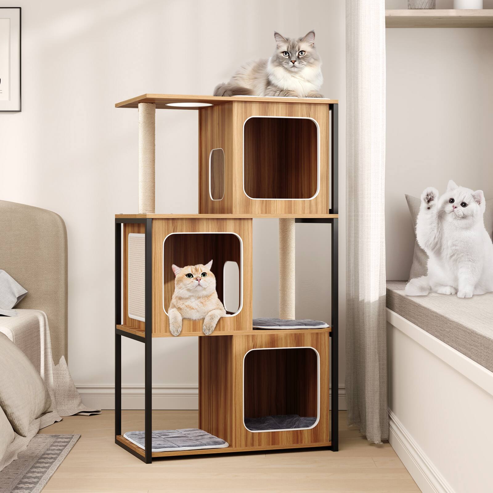 Alt View 3. Gymax - Gymax Modern Cat Tree for Indoor Kittens Cat Tower House w/ Metal Frame Large Platform - GYM16218.