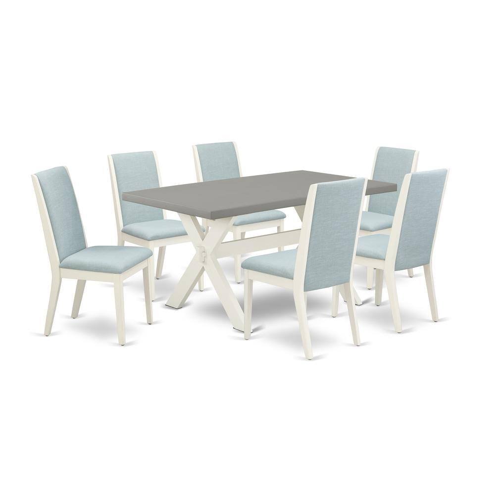 Left. East West Furniture - East West Furniture X096LA015-7 7Pc Modern Dining Table Set Includes a Dinette Table and 6 Parson Chairs with Baby Blue - Multi-Color.