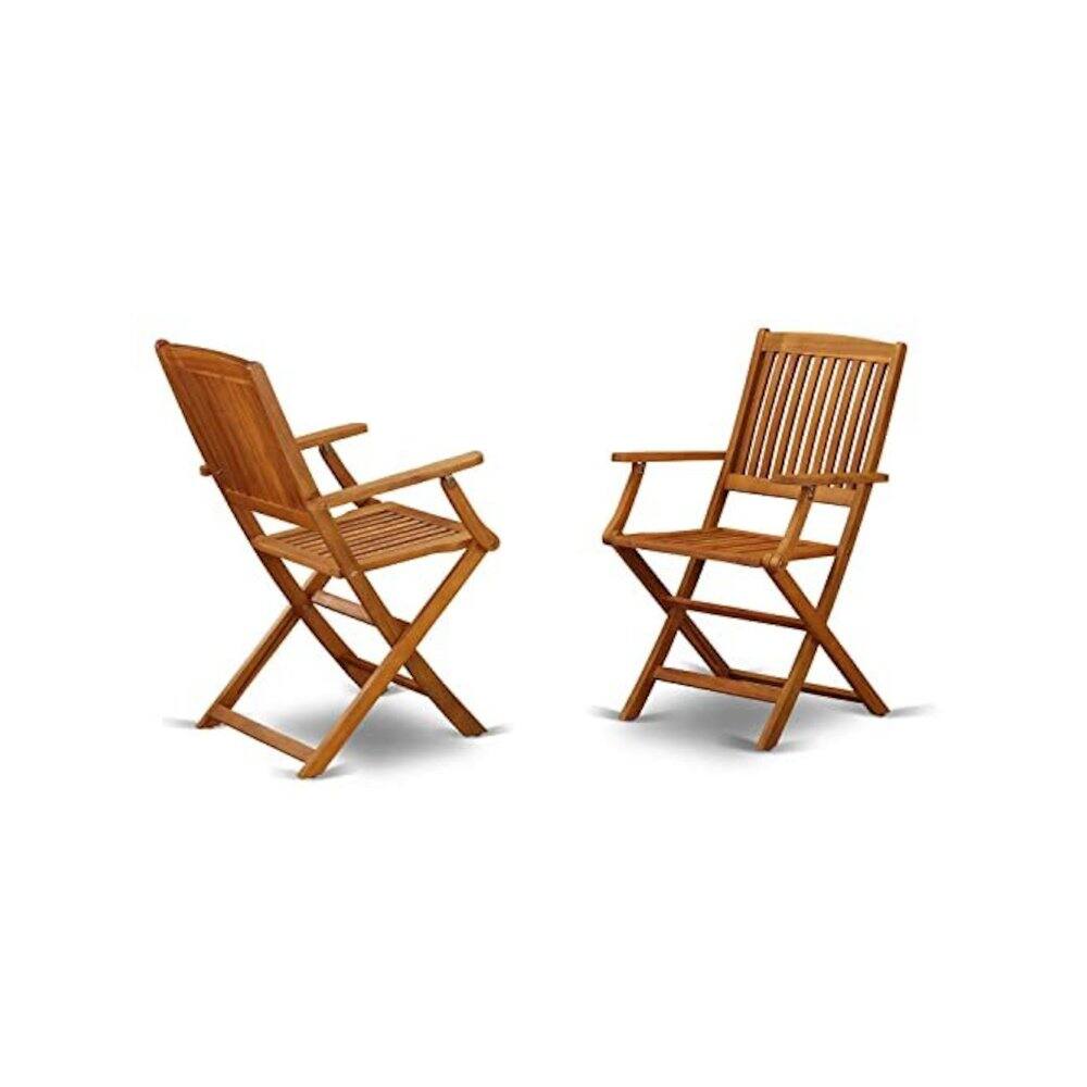 Left. East West Furniture - AECM5CANA - 5 Piece Modern Folding Table Set - An Exquisite Dining Table with 4 Outdoor Dining ArmChairs- Natural Oil - Natural Oil.